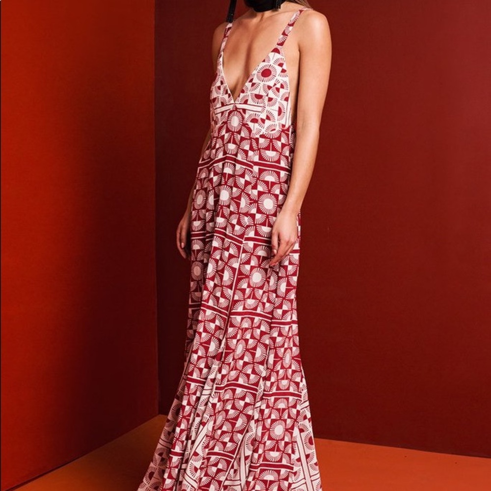 New stone cold fox yoko silk Maxi gown red scarf